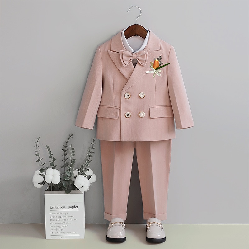 4 Pieces 5 Roots Ring Bearer Suit Boys Kids Suit Formal Suit Suit & Blazer Shirt & Pants Casual Fashion Daily Solid Color Pink Blue Green Cotton4