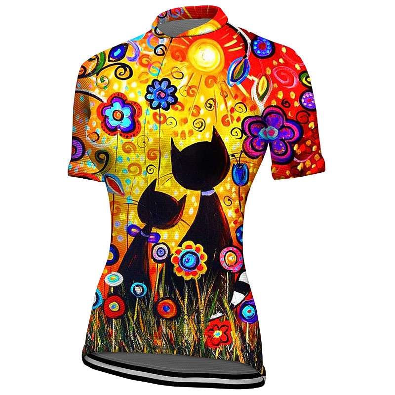Women's Cycling Jersey Graphic Floral Botanical Short Sleeve Bike Jersey Top with 3 Rear Pockets Mountain Bike MTB Road Bike Cycling Quick Dry Reflective Strips Back Pocket Moisture Wicking Sports4