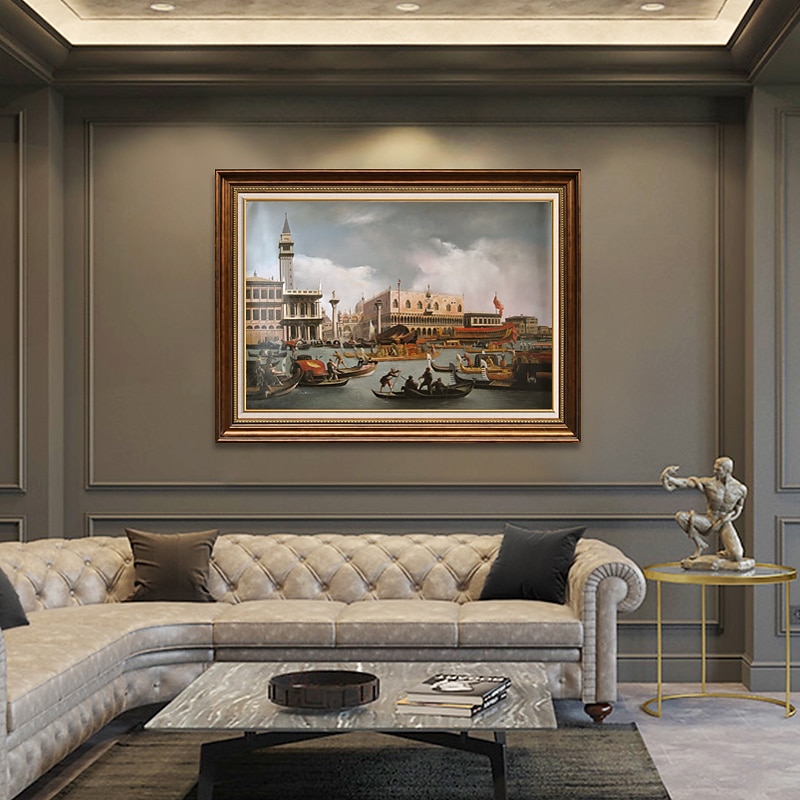 Handmade Oil Painting Canvas Wall Art Decoration Italian Classical Paintings Canaletto Boat racing on the Grand Canal for Home Decor Rolled Frameless Unstretched Painting4