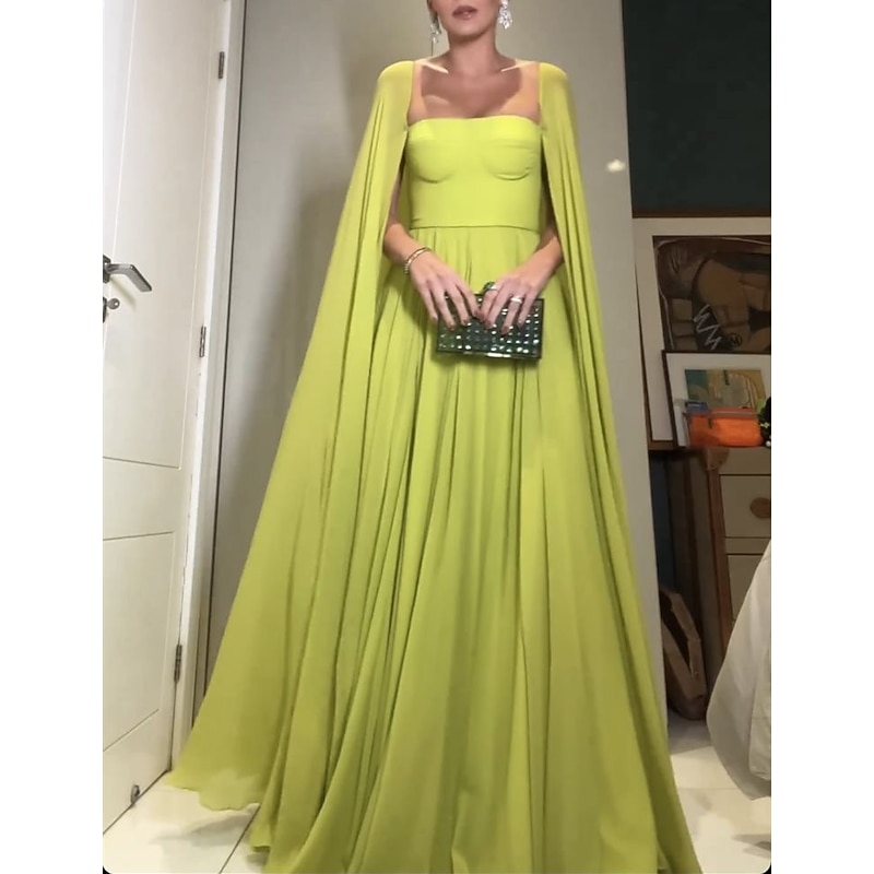 Beach Wedding A-Line Evening Gown Elegant Dress Formal Wedding Guest Floor Length Sleeveless Strapless Capes Chiffon with Ruched