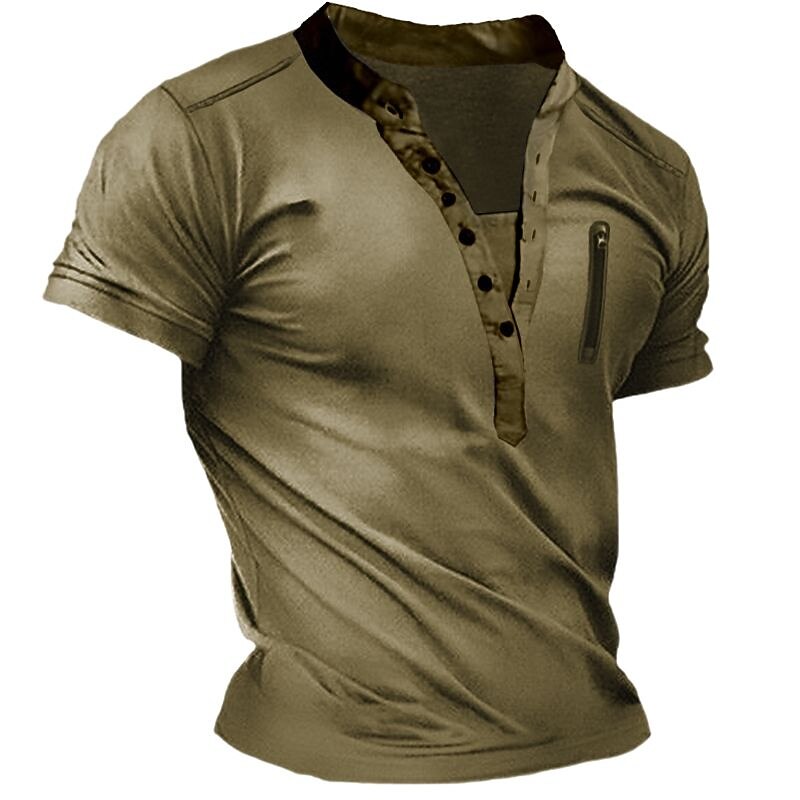 Men's Button T Shirt T Shirt Henley Shirt Tee Top Short Sleeves Henley Summer Plain Fashion Designer Basic Vacation Street Going out Navy Blue Brown Green Top Tee for Men2