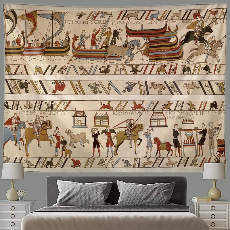 Medieval Bayeux Hanging Tapestry Wall Art Middle Age Decor Photograph Backdrop Blanket Curtain Home Bedroom Living Room Decoration