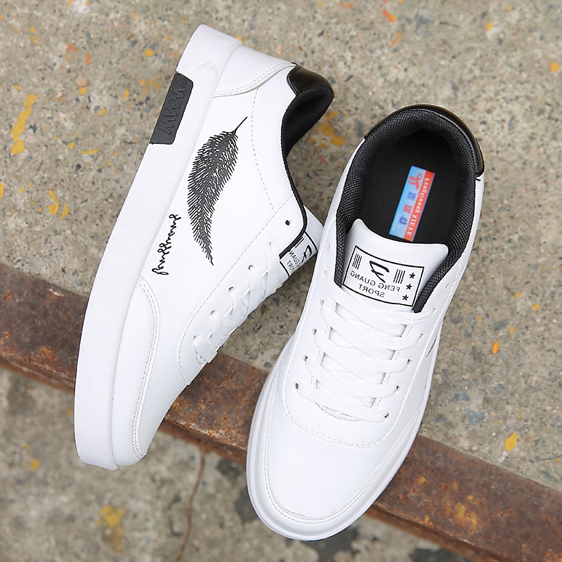Men's Sneakers Sporty Look White Shoes Comfort Shoes Casual Daily PU Breathable Black White Blue Summer Spring4