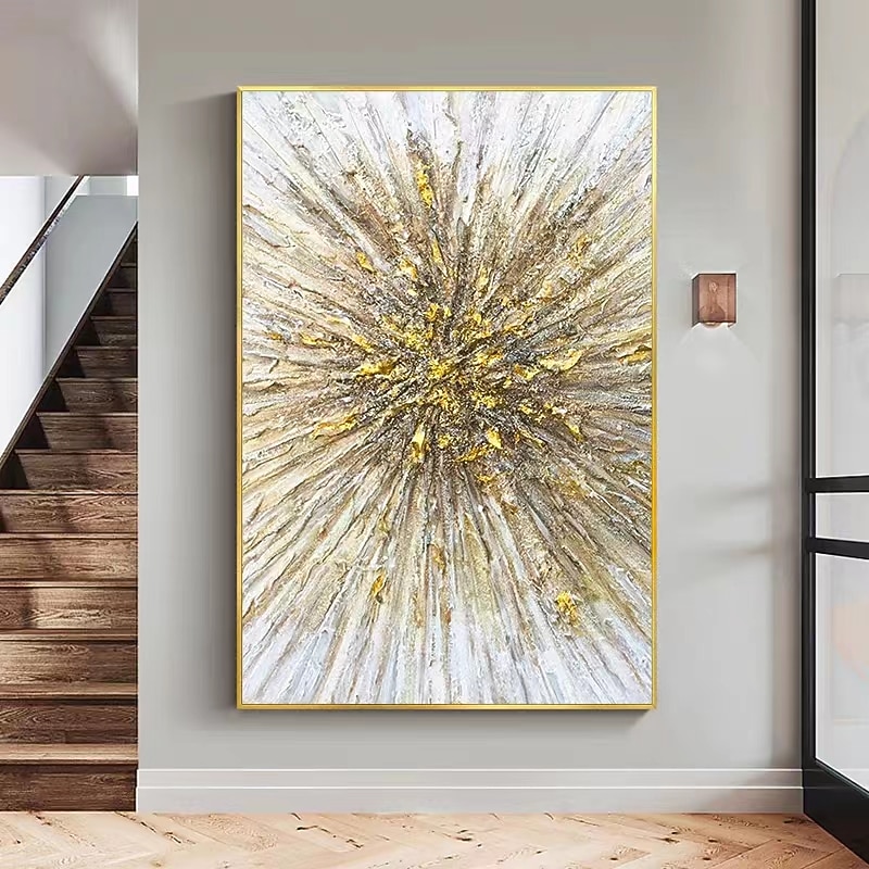 Large Handpainted Oil Painting On Canvas Modern Landscape Gold Abstract Line Wall Art Picture For Living Room Home Decor