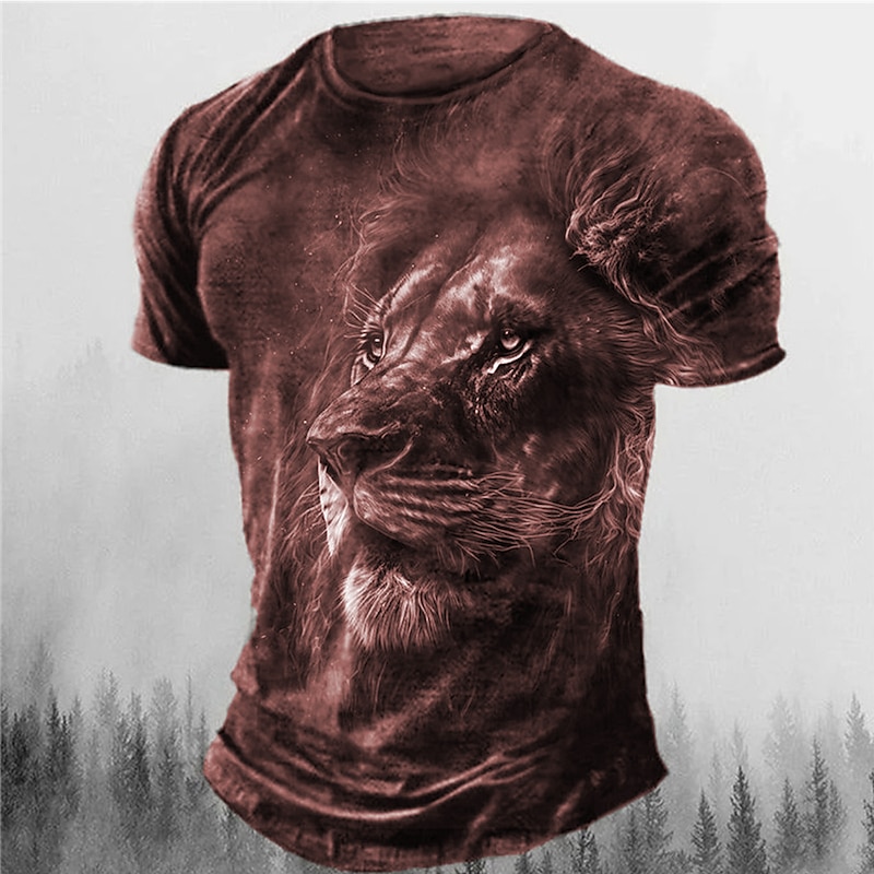 Men's Graphic Animal Lion T Shirt Retro Shirts Short Sleeve T shirt 3D Print Crew Neck Shirt Vintage Fashion Designer Outdoor Daily Sports Red Blue Brown Spring & Summer Clothing Apparel S M L XL 2XL2