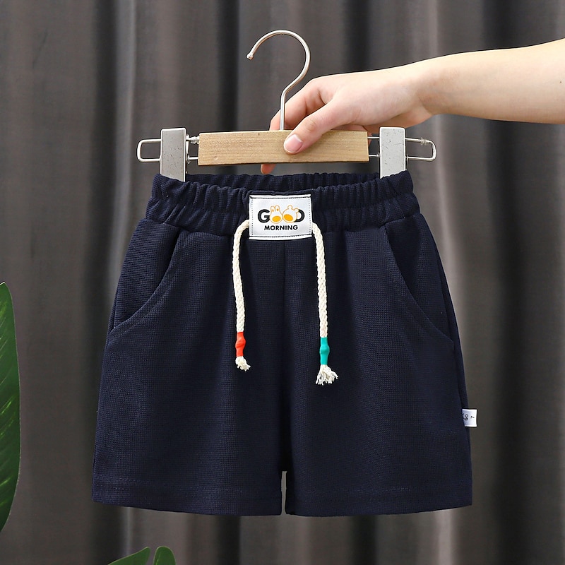 Kids Boys Shorts Solid Color Comfort Shorts Outdoor Cotton Adorable Daily Black Navy Blue Royal Blue Mid Waist4