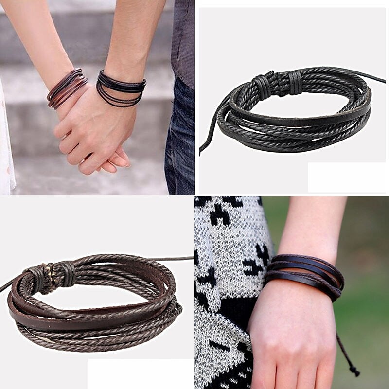 Men's Men Women 1PC Cuff Links Vintage Bracelet Loom Bracelet Gift Beach Retro Adjustable Simple European Black Brown2