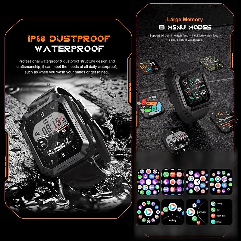 C20 PRO Smartwatch Bluetooth Call Blood Pressure Detection IP68 Waterproof Men's Swimming Diving Sports Smartwatch4