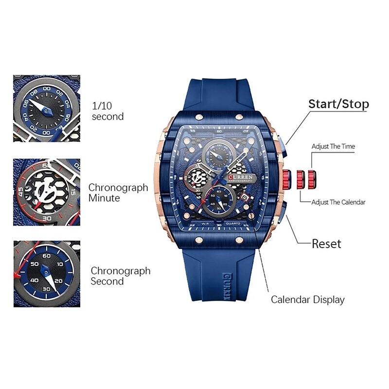 CURREN Men Quartz Watch Creative Outdoor Sports Analog Wristwatch Chronograph Waterproof Luminous Calendar Date  Silicone Strap Watch2