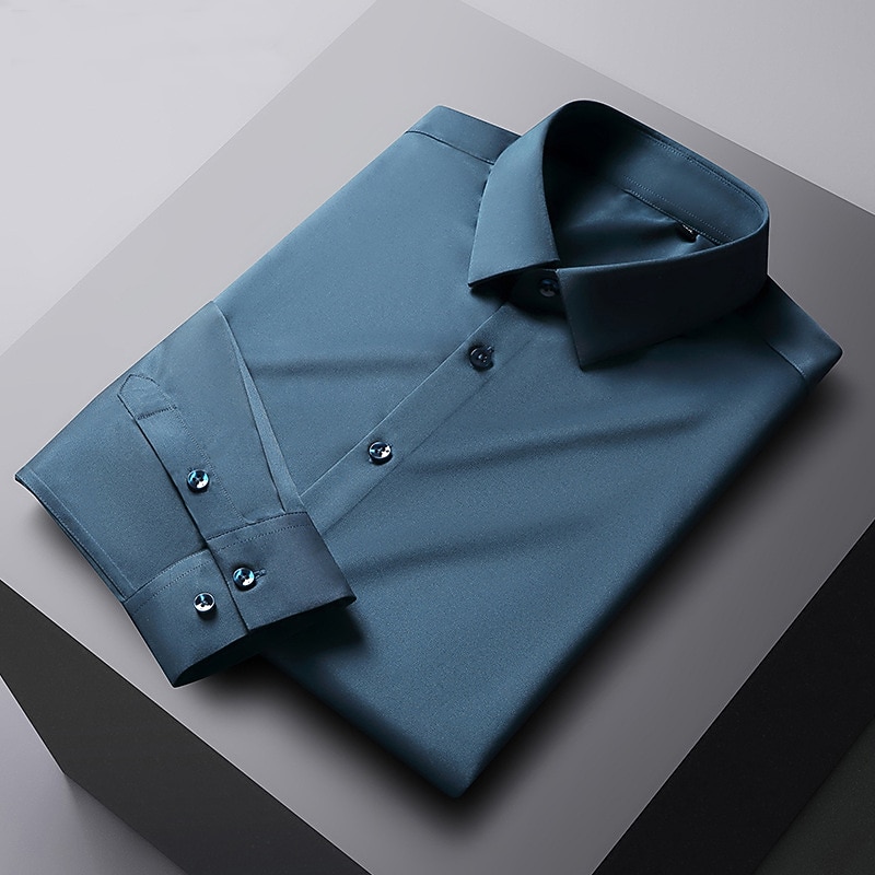 Men's Dress Shirt Non Iron Shirt Solid / Plain Color Wedding Office & Career Light Blue Black White Dark Navy Long Sleeve Turndown Spring & Summer Clothing Apparel