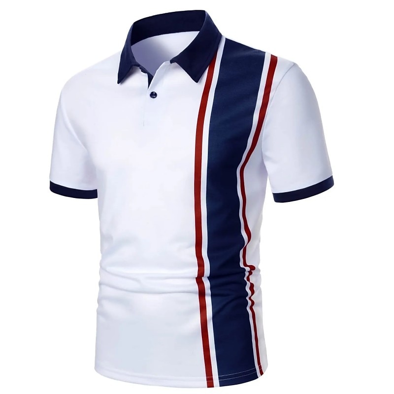 Men's Polo Shirt Golf Shirt Casual Holiday Classic Short Sleeve Fashion Basic Color Block Button Summer Regular Fit White Red Black-white Polo Shirt2