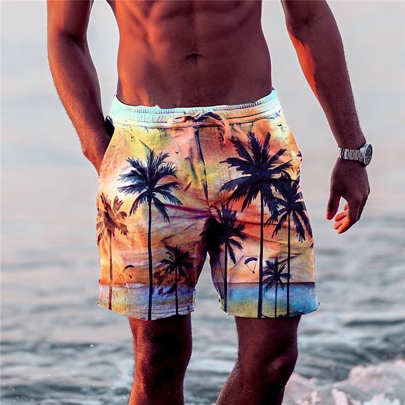 Men's Coconut Tree Graphic Prints Swimming Trunks Board Shorts Swim Shorts Mid Waist Hawaiian Boho Casual Daily Holiday Drawstring with Mesh lining Elastic Waist Designer Clothing Apparel - Main Image