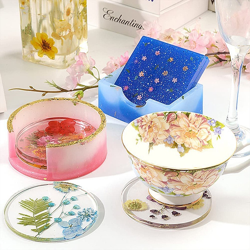 Crystal Drop Adhesive Diy Epoxy Resin Square Coaster Box Circular Coaster Box Storage Box Silicone Mirror Mold3