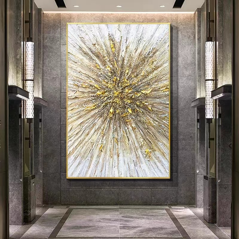 Large Handpainted Oil Painting On Canvas Modern Landscape Gold Abstract Line Wall Art Picture For Living Room Home Decor2