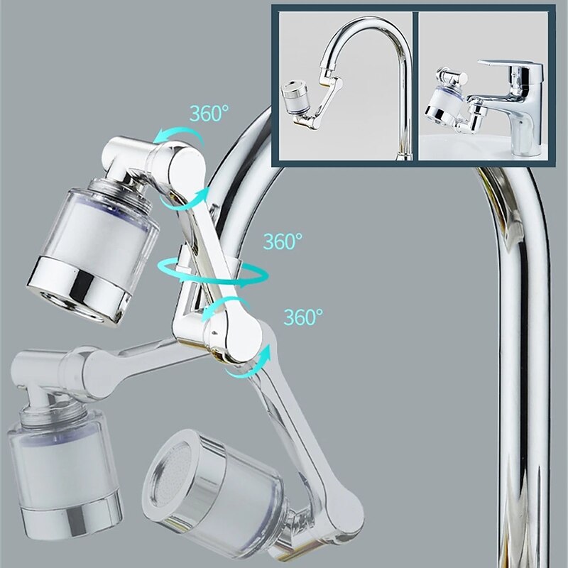 2 Modes 1080 Degree Faucet Extender, Universal Mechanical Arm Faucet Aerator Splash Kitchen Tap Filter Nozzle Bubbler Bathroom Kitchen Washroom Faucet Aerator Attachment3