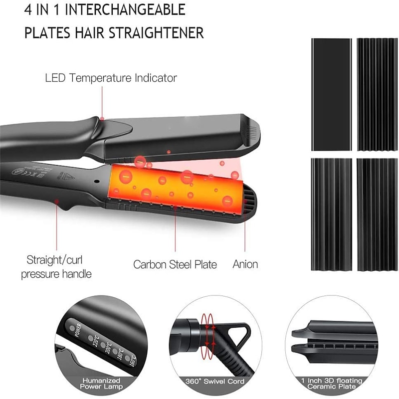 Hair Crimper Crimping Irons Hair Straightener Flat Iron Tourmaline Ceramic Plate Adjustable Temperature for All Hair Type4