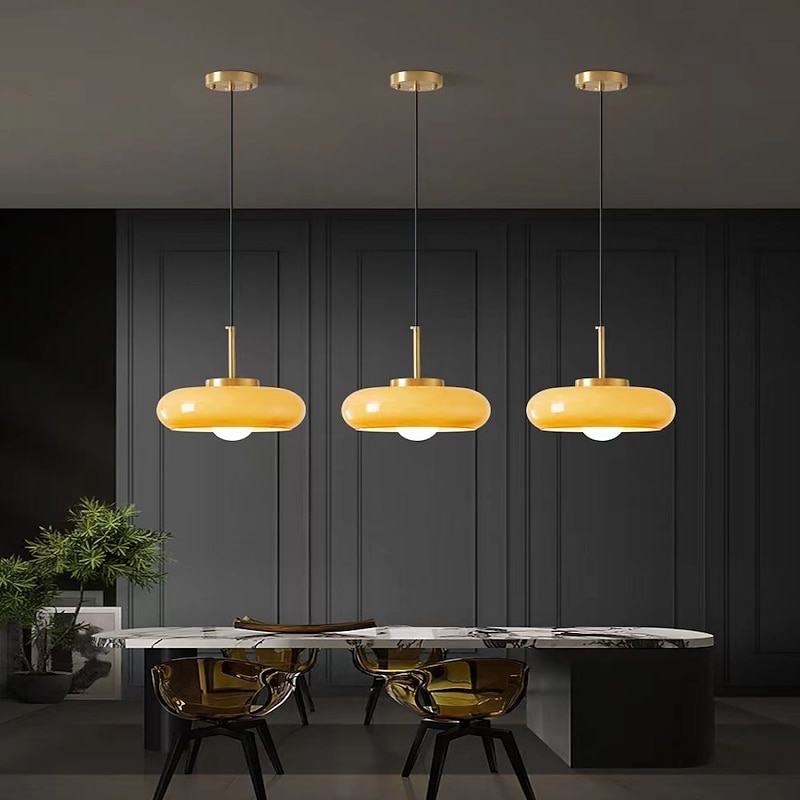 LED Pendant Light Glass Copper 28cm Unique Chandelier for Dining Room Bedroom Cord Adjustable