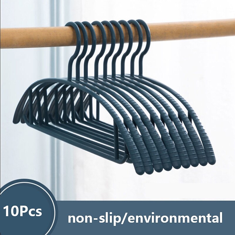 10Pcs Household traceless clothes hanger multifunctional non slip plastic clothes support dormitory adult thick clothes hanger dry and wet dual use3
