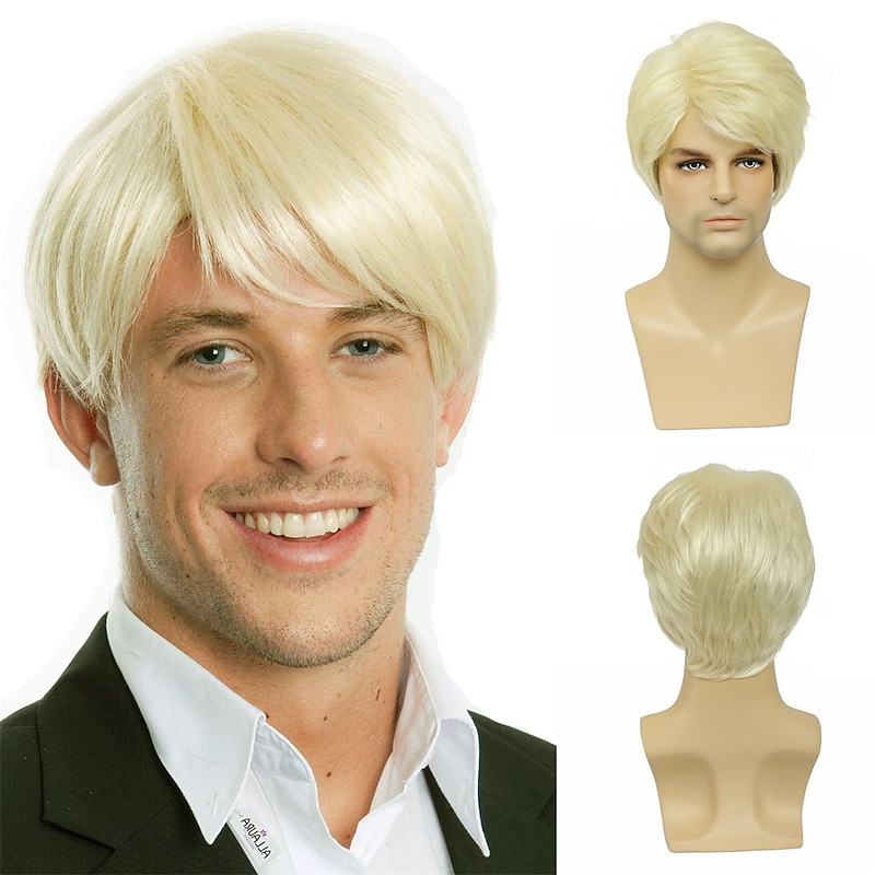 Short Men Wig Straight Synthetic Wig for Male Hair Fleeciness Realistic Natural Blonde Toupee Wigs