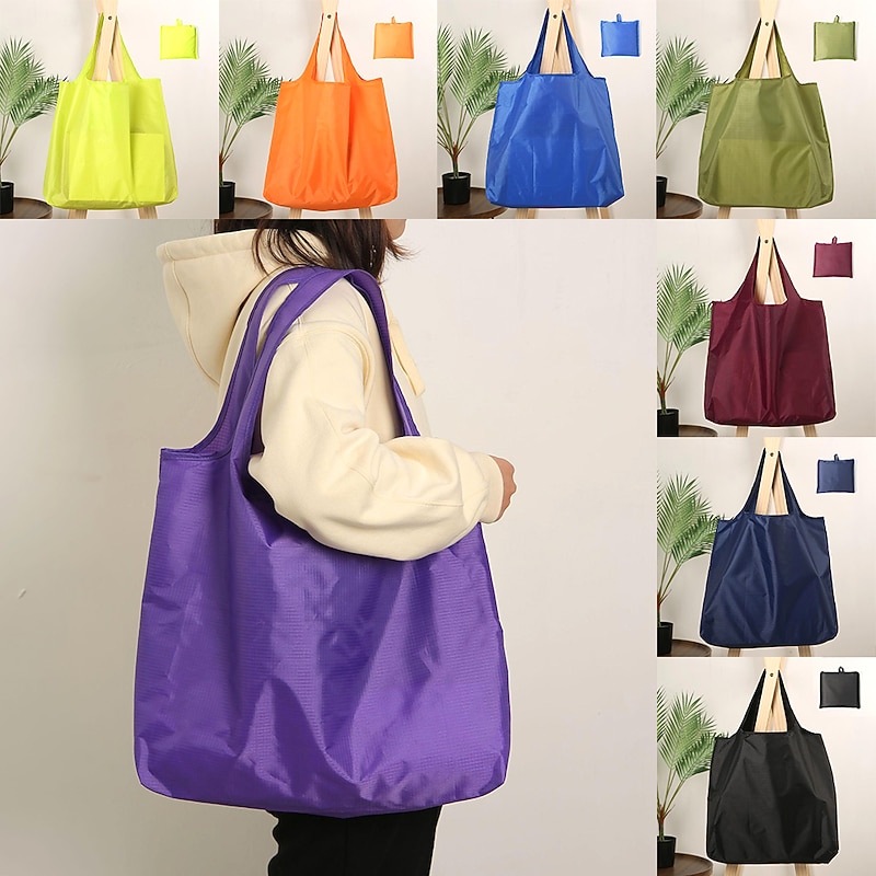 Reusable Nylon Tote Bag – Lightweight Foldable Shopping Bag with Large Capacity for Women, Men, Grocery, Travel & Daily Use