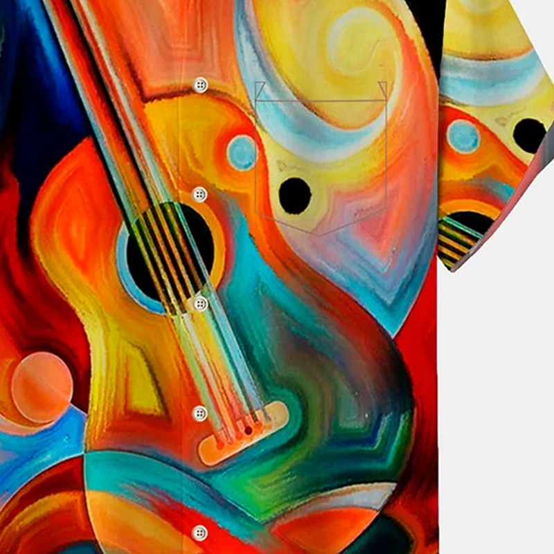 Men's Boardmasters Music Guitar Shirt Button Up Shirt Short Sleeve Fashion Designer Casual Outdoor Casual Summer Spring Turndown Print Yellow Khaki4