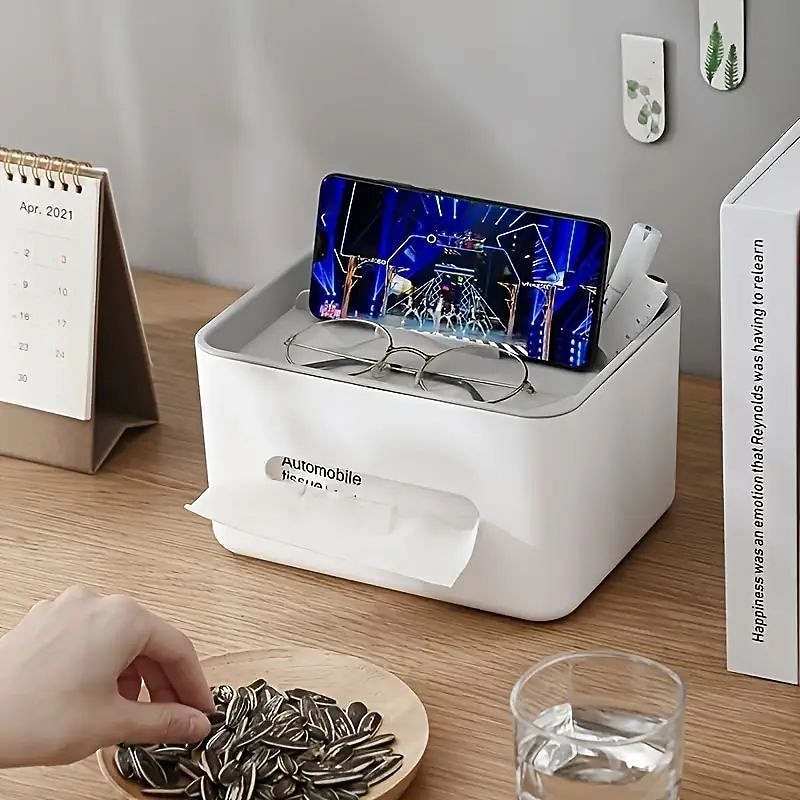 1pc, Tissue Box Napkin Holder Remote Control Storage Desk Organizer Office Multifunctional Sundries Ontainer Storage Home2