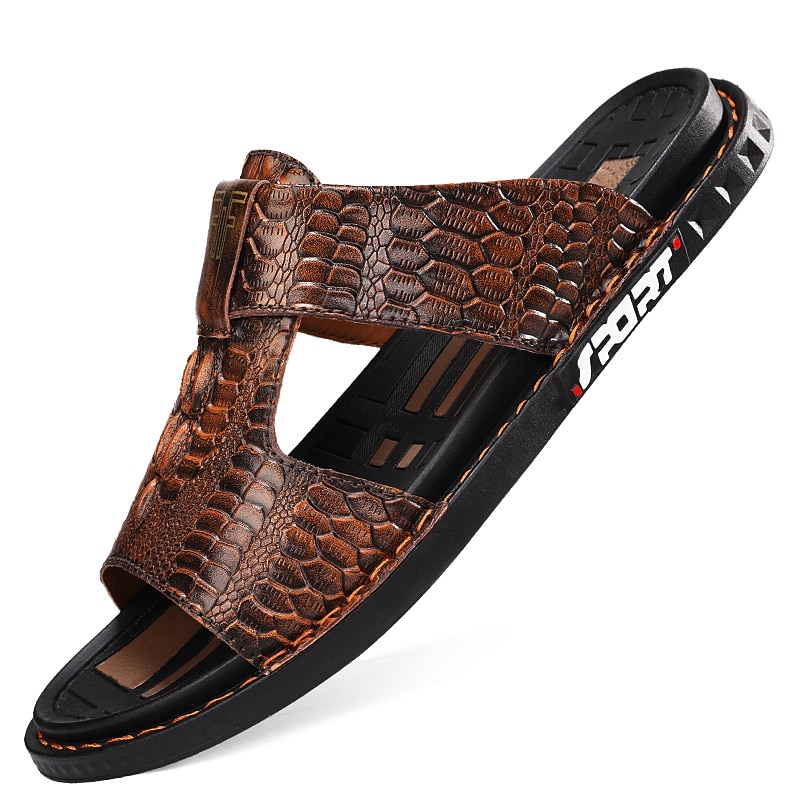 Men's Burgundy Crocodile-Pattern Slide Sandals – Luxury Leather Open-Toe Slippers with Non-Slip Sole for Casual and Summer Wear 13