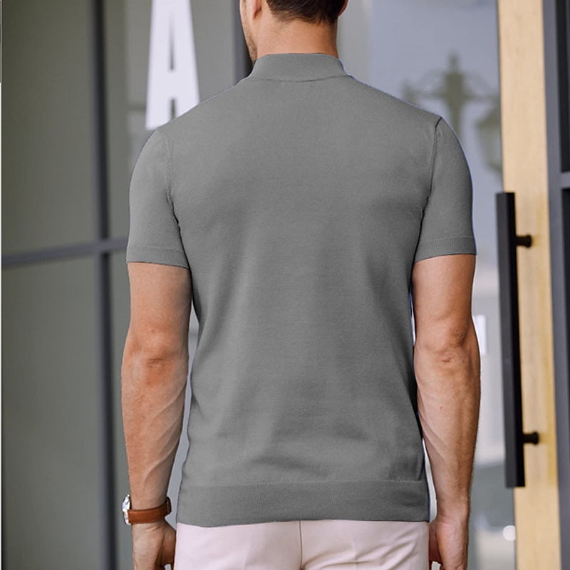 Men's T Shirt Turtleneck shirt Knit Tee Tee Top Short Sleeves Turtleneck Summer Plain Fashion Designer Basic Knitting Vacation Street Going out Black White Navy Blue Top Tee for Men2