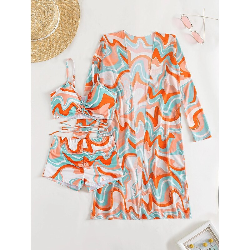 Women's Normal Swimwear Bikini Swimsuit 3-Piece Printing Beach Wear Push Up Graphic Sleeveless Bathing Suits3