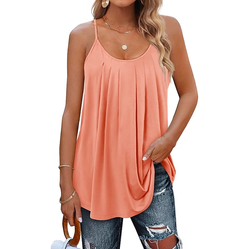 Women's Camisole Tank Top Plain Vacation Hawaiian Casual Sleeveless Round Neck Regular Tops Casual Beach Black White Light Green Pink Wine Summer Spring