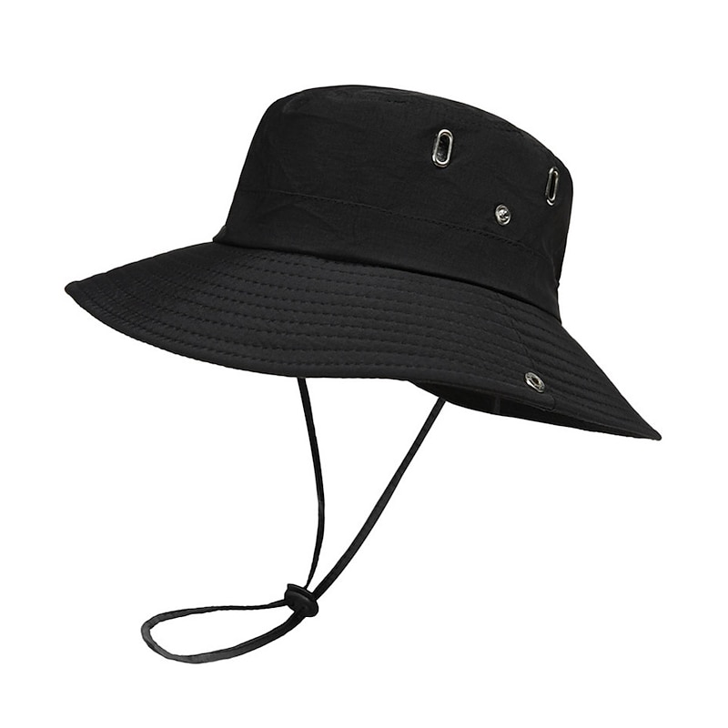 Men's Bucket Hat Sun Hat Fishing Hat Boonie hat Hiking Hat Black Deep Blue Polyester Travel Beach Outdoor Vacation Plain UV Sun Protection Sunscreen 14