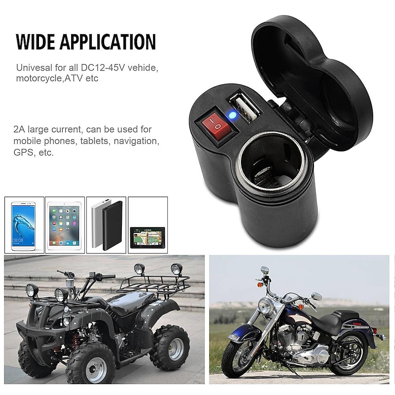 StarFire Motorcycle USB Charger Cigarette Lighter Socket Usb Lighter Motorbike Handlebar Power Adapter with Switch Waterproof Cover2