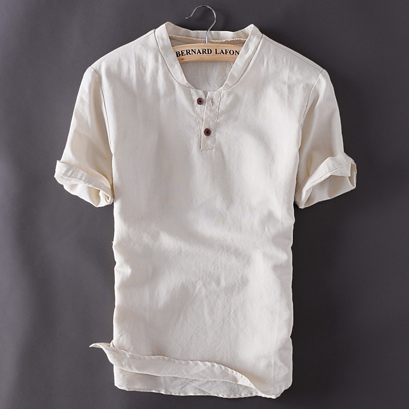 Men's Shirt Cotton Linen Shirt White Cotton Shirt Summer Shirt Beach Shirt Plain Vacation Hawaiian White Blue Khaki Short Sleeve V Neck Spring & Summer Clothing Apparel Basic