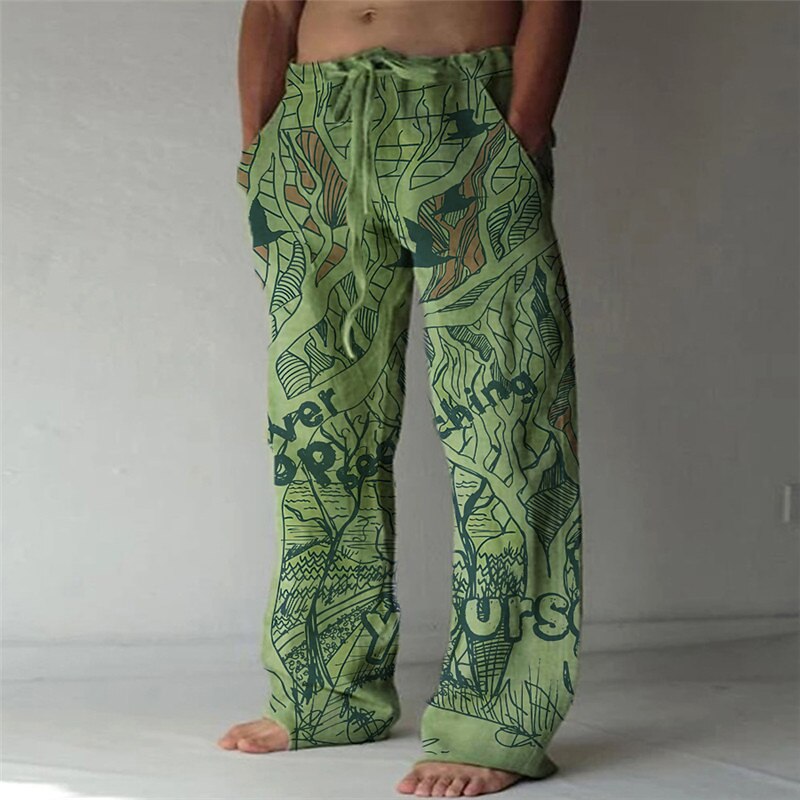 Men's Trousers Summer Pants Beach Pants Drawstring Elastic Waist 3D Print Letter Graphic Prints Comfort Casual Daily Holiday Streetwear Hawaiian Black White3