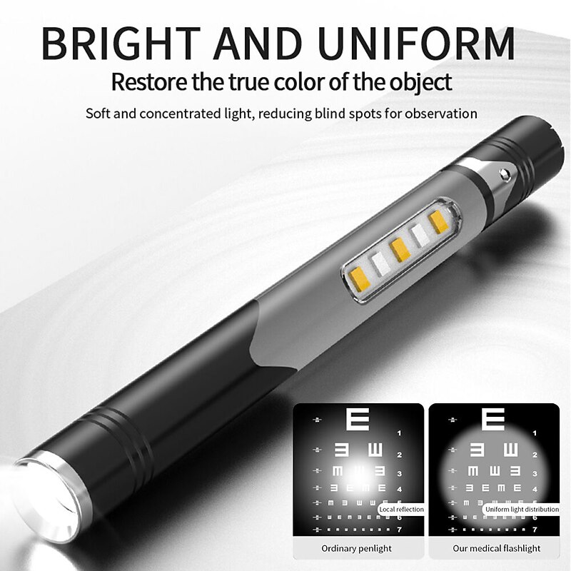 Flashlight Pen Light Professional Dual Light Source Rechargeable Lamp with Side Lights for Indoor and Outdoor Use