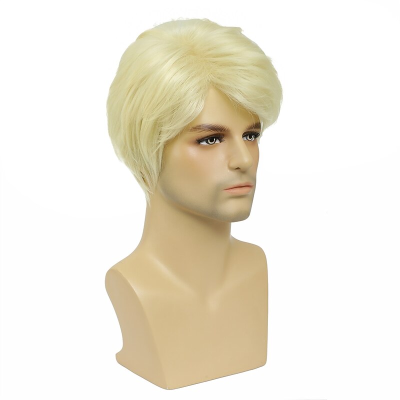 Short Men Wig Straight Synthetic Wig for Male Hair Fleeciness Realistic Natural Blonde Toupee Wigs4