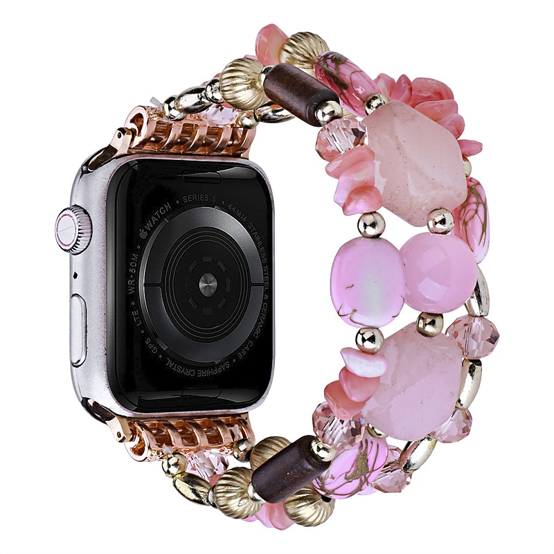 Jewelry Bracelet Compatible with Apple Watch band 38mm 40mm 41mm 42mm 44mm 45mm 49mm Women Beaded Two Tone Beads Strap Replacement Wristband for iwatch Series Ultra 8 7 6 5 4 3 2 1 SE4