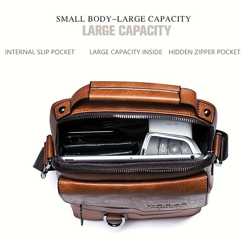 Men's Faux Leather Crossbody Messenger Bag – Vintage Style Shoulder Bag with Multiple Pockets for Work, Travel, or Casual Use4