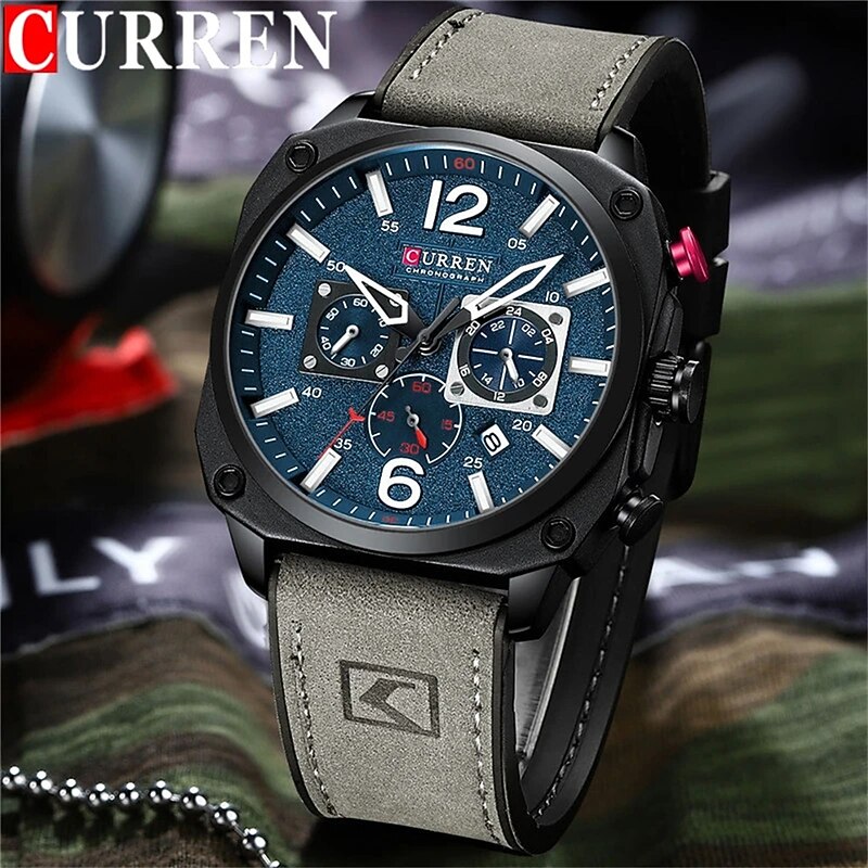 CURREN Man Digital Watch Calendar Sport Men Chronograph Electric Watch Military Top Brand Luxury Genuine Leather Male Clock