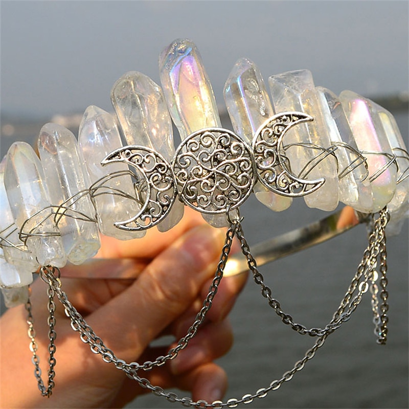 Natural Crystal Electroplated Black Electroplated Colorful White Wicca Witch Accessories Chain Crown Hair Band for Walpurgis Night3