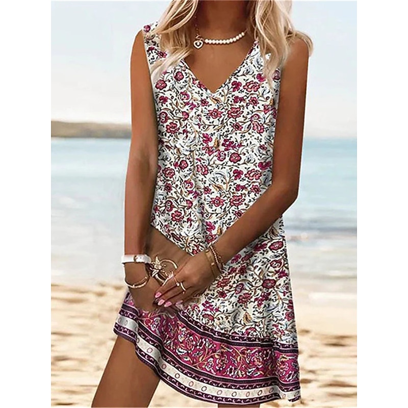 Women's Tank Dress Floral Ditsy Floral Print V Neck Midi Dress Bohemia Boho Daily Sleeveless Summer Spring2