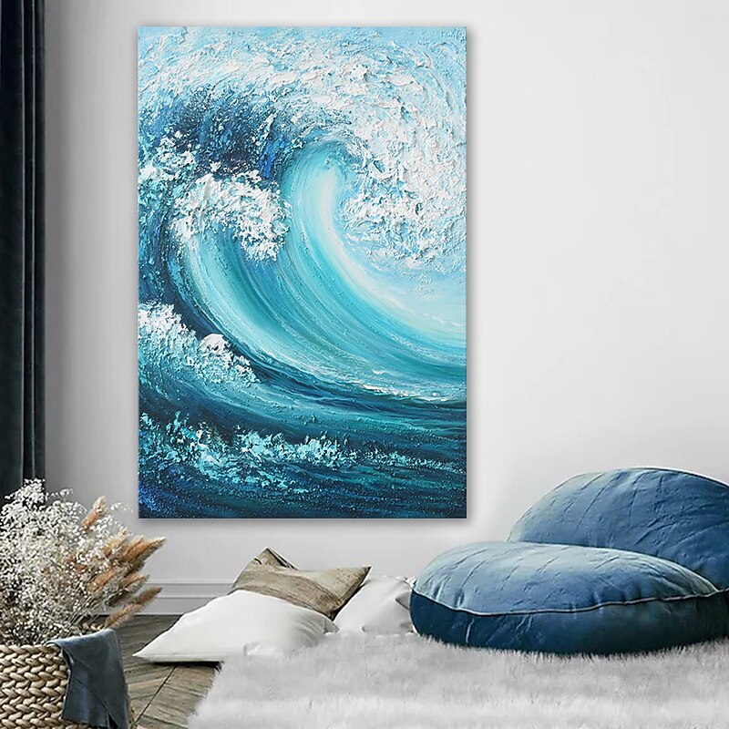 100% Hand Painted Thick Skin Texture Raging Waves Abstract Decoration Oil Painting for Wall Art 24*36 Inch with Stretched Frame for Hanging4