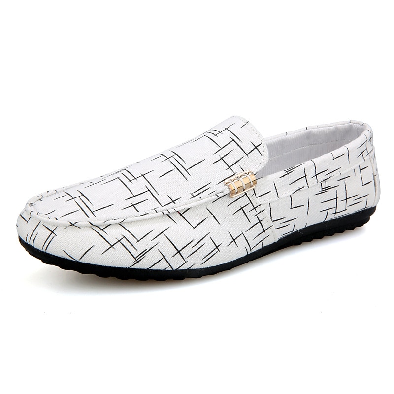 Men's White Printed Slip-On Loafers – Lightweight Casual Canvas Driving Shoes with Rubber Sole for Summer, Travel, and Daily Wear2