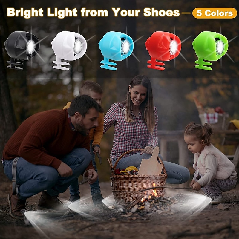 Rechargeable Headlights for Clog 1/2pcs Night Walking Clog Buckle Shoe Headlights Accessories Waterproof 3 Lighiting Modes for Adults Kids Camping Hiking Outdoor Adventure