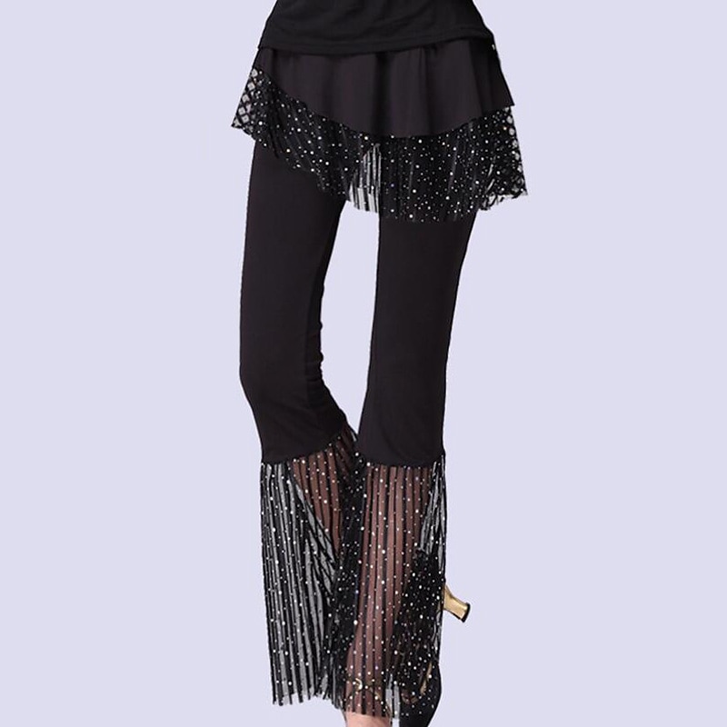 Latin Dance Ballroom Dance Pants Ruffles Pure Color Splicing Women's Performance Training High Spandex