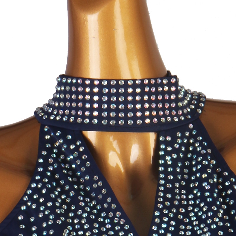 Figure Skating Dress Women's Girls' Ice Skating Dress Dark Navy Patchwork Mesh High Elasticity Training Competition Skating Wear Classic Crystal / Rhinestone Sleeveless Ice Skating Figure Skating3