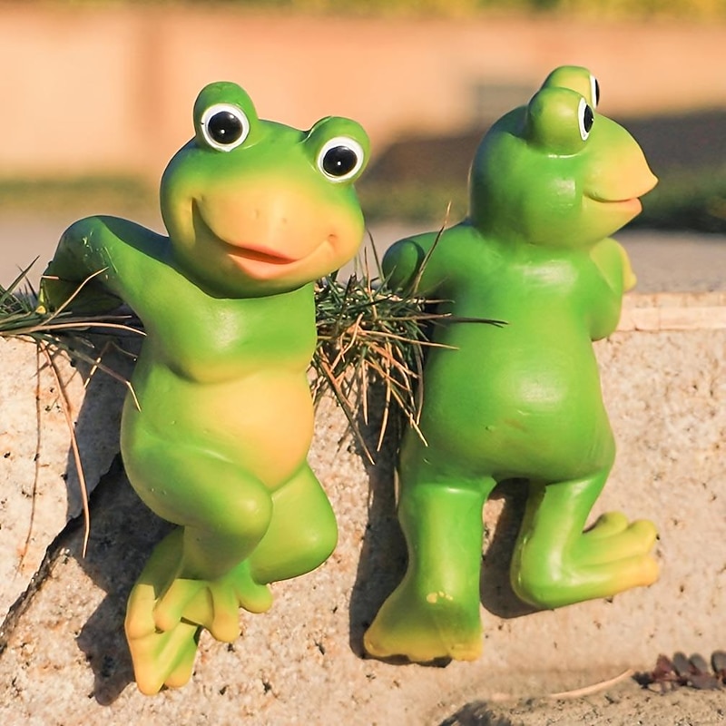 3pcs/set Cute Frog Figurines Hanging Animal Statue, Resin Pot Hanging Climbing Frog Sculpture Outdoor Statues Ornaments Decor For Flower Pot/Fence, Yard Art Figurines For Patio Lawn House4