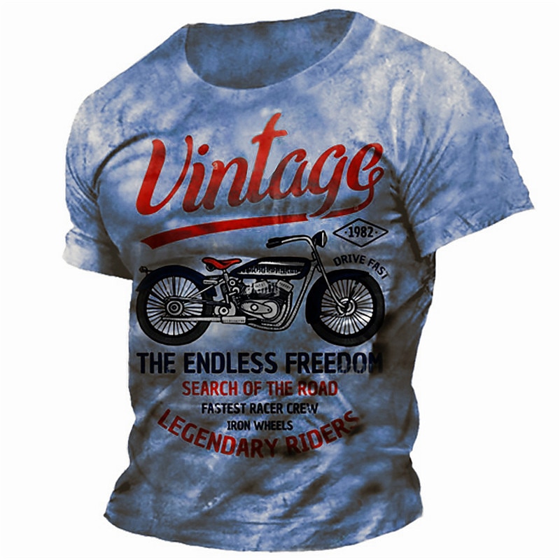 Men's Graphic Motorcycle T Shirt Distressed T Shirt Short Sleeve T shirt 3D Print Crew Neck Shirt Vintage Fashion Designer Outdoor Daily Sports Blue Brown Green Spring & Summer Clothing Apparel S M L2