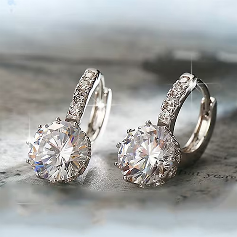 2pcs Stud Earrings Hoop Earrings For Women's Cubic Zirconia Citrine Wedding Party Casual Zircon Alloy Solitaire Round Cut Graduation4