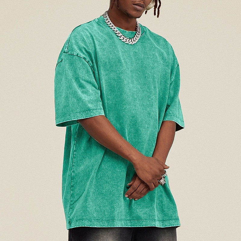 Men's 100% Cotton Acid Wash Shirt Oversized Shirt Short Sleeve Crew Neck Spring & Summer Plain Fashion Designer Casual Sports & Outdoor Daily Streetwear Black Pink Green Top Tee for Men4